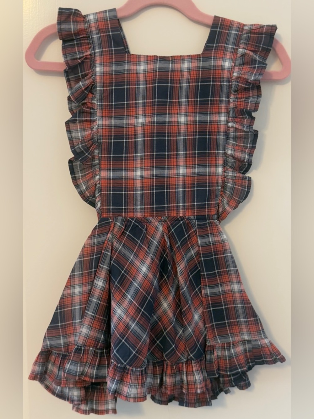 3T Girls Plaid Ruffle Pinafore Dress - Navy & Red